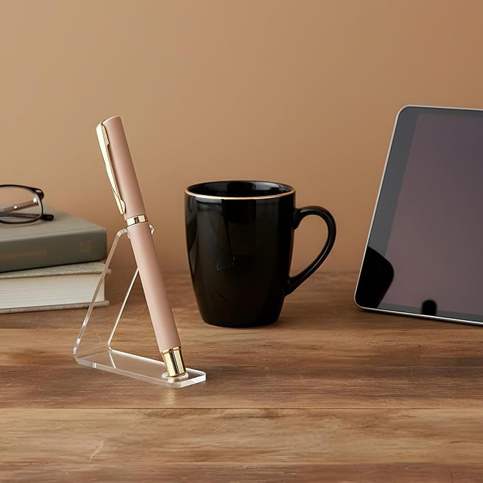 2 Pcs Acrylic Pen Display Stand, Clear Acrylic Single Pen Holder, Transparent Pencil Display Stands Makeup Brush Rack Paintbrush Drying Rack Fountain Organizer Stand for Home School Office Desk
