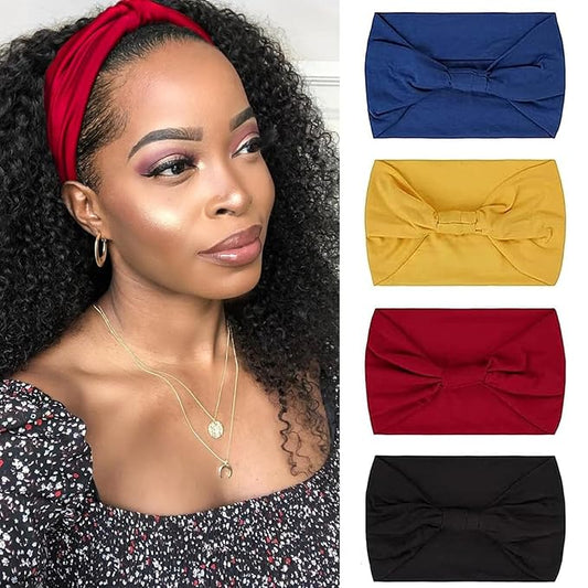Kachanaa 4 Pack Wide Headbands for Women Non Slip Elastic Boho Bandeau Hair Bands Yoga Workout Running Sweat Hair Wraps Hair Accessories