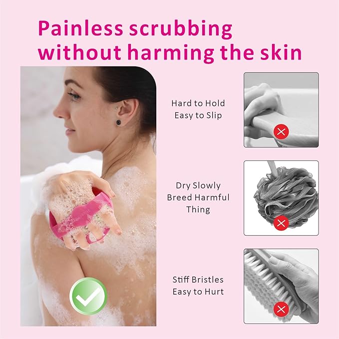 Silicone Face Scrubber with Body Scrubber for Shower Gentle Exfoliating,Soft Bristles Bath Washing Brush for Women Men-3pcs Deep Pore Cleansing Brushes Skin Care Tool for All Skin Types
