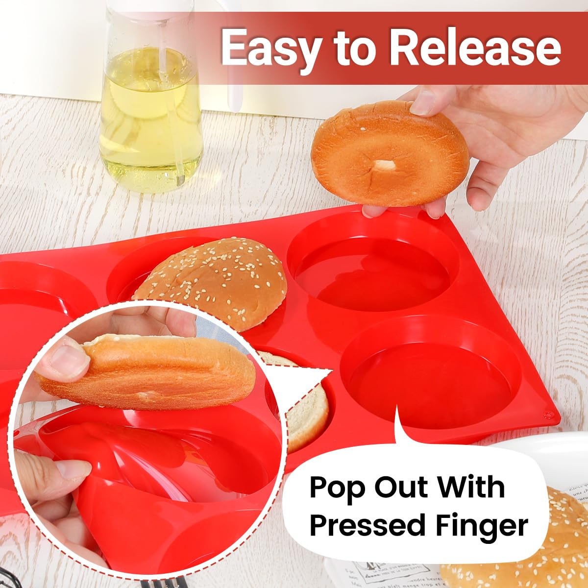 4 Inch Muffin Top Pan, Silicone Molds for Breakfast Sandwiches, English Muffins, Whoopie Pies, Corn Bread, Egg Bites, Tarts - 4 Pack Red