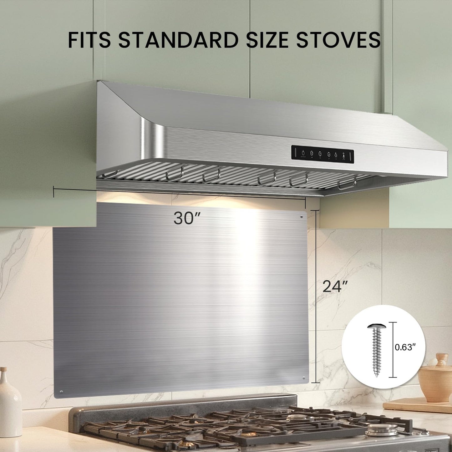 Kitchen Wall Shield – 24x30 Inch Stainless Steel Stove Backsplash for Easy Setup, Stove Backsplash Protector for Wall, Pre-Drilled Holes, Easy Clean