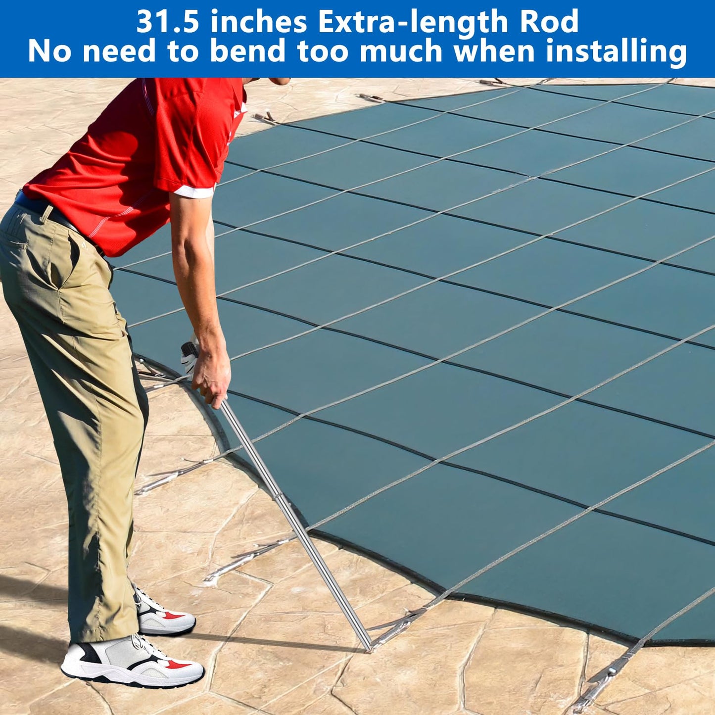 31-1/2 inch Pool Cover Tool, Extra Long Pool Cover Installation Tool, Swimming Pool Safety Cover Installation and Removal Rod Tool, Suitable for All Standard Pool Cover Anchors