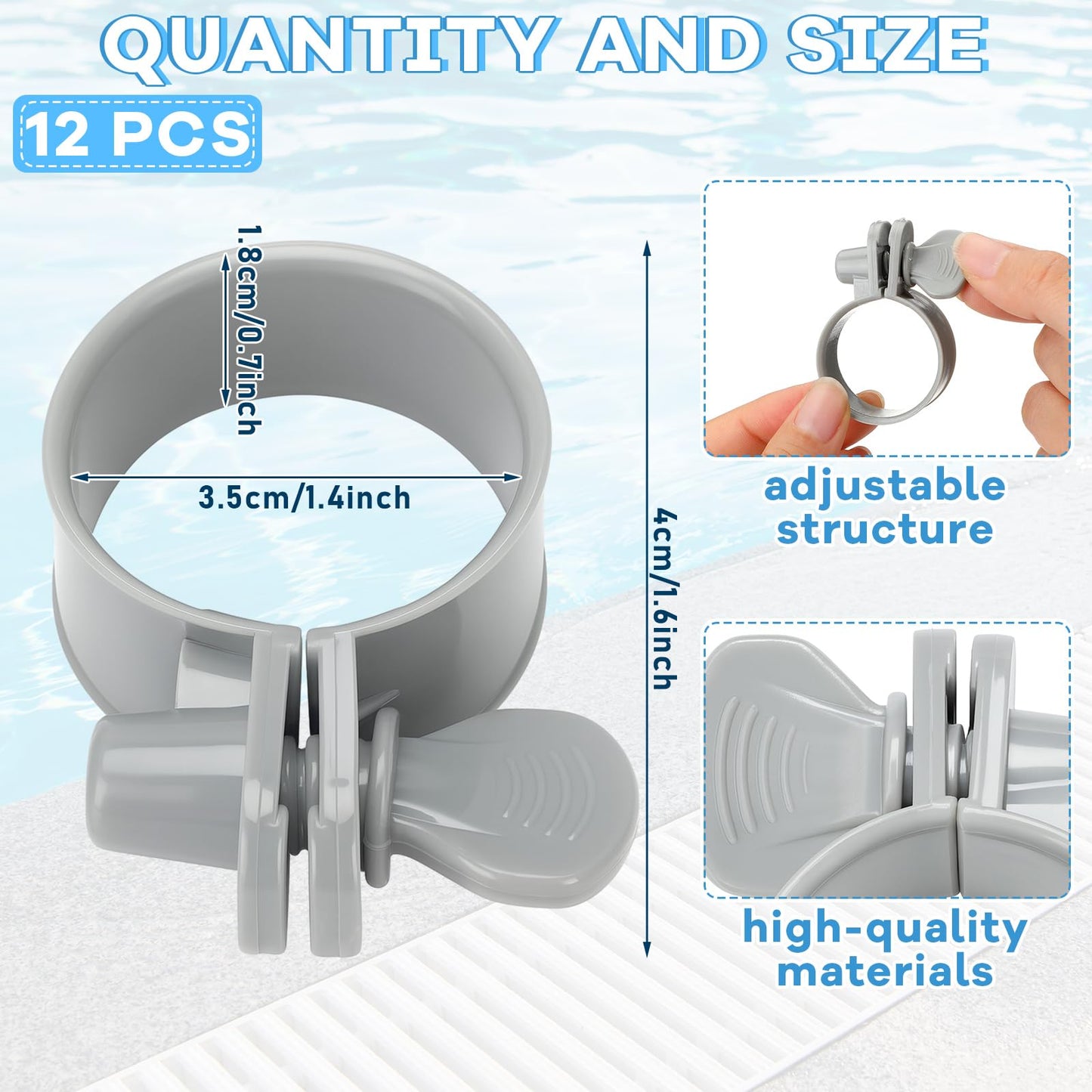 Joyfolk 12 Pcs Adjustable Plastic Hose Clamps for 1.25''-1.5'' Above Ground Swimming Pool Replacement Thumb Clips Screw Key Hose Clamps Plastic Filter Pump Connector Clips