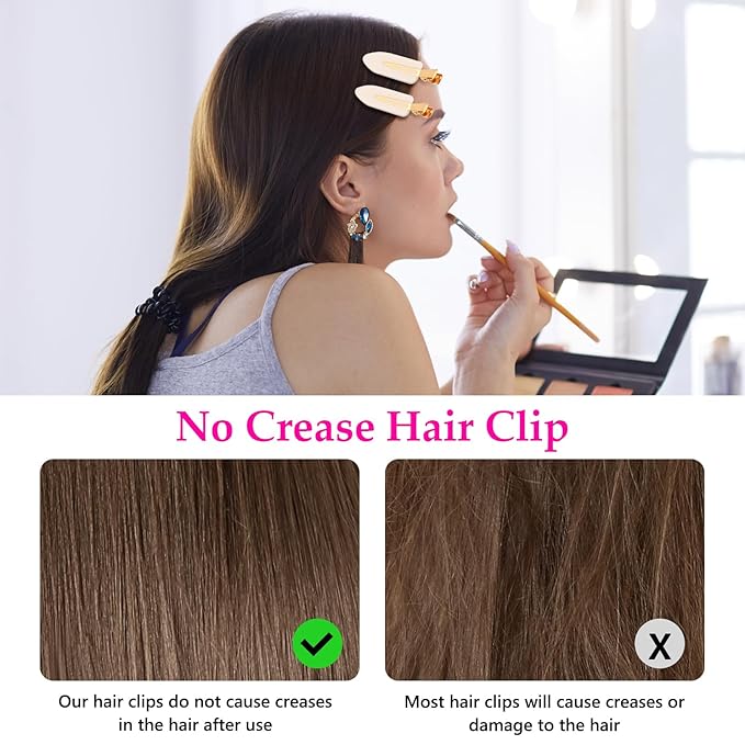 D 6 Pcs Creaseless Hair Clips No Crease Hair Clip Makeup Clips for Women and Girls Flat No Bend Hair Clips for Hairstyling Salon Golden Handle (White)