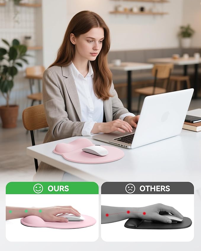 Mouse Pad with Wrist Rest, Ergonomic Mouse Pads for Desk, Office Non-Slip Mousepad with Gel Wrist Support(Light Pink, 10.6''L x 9''W)