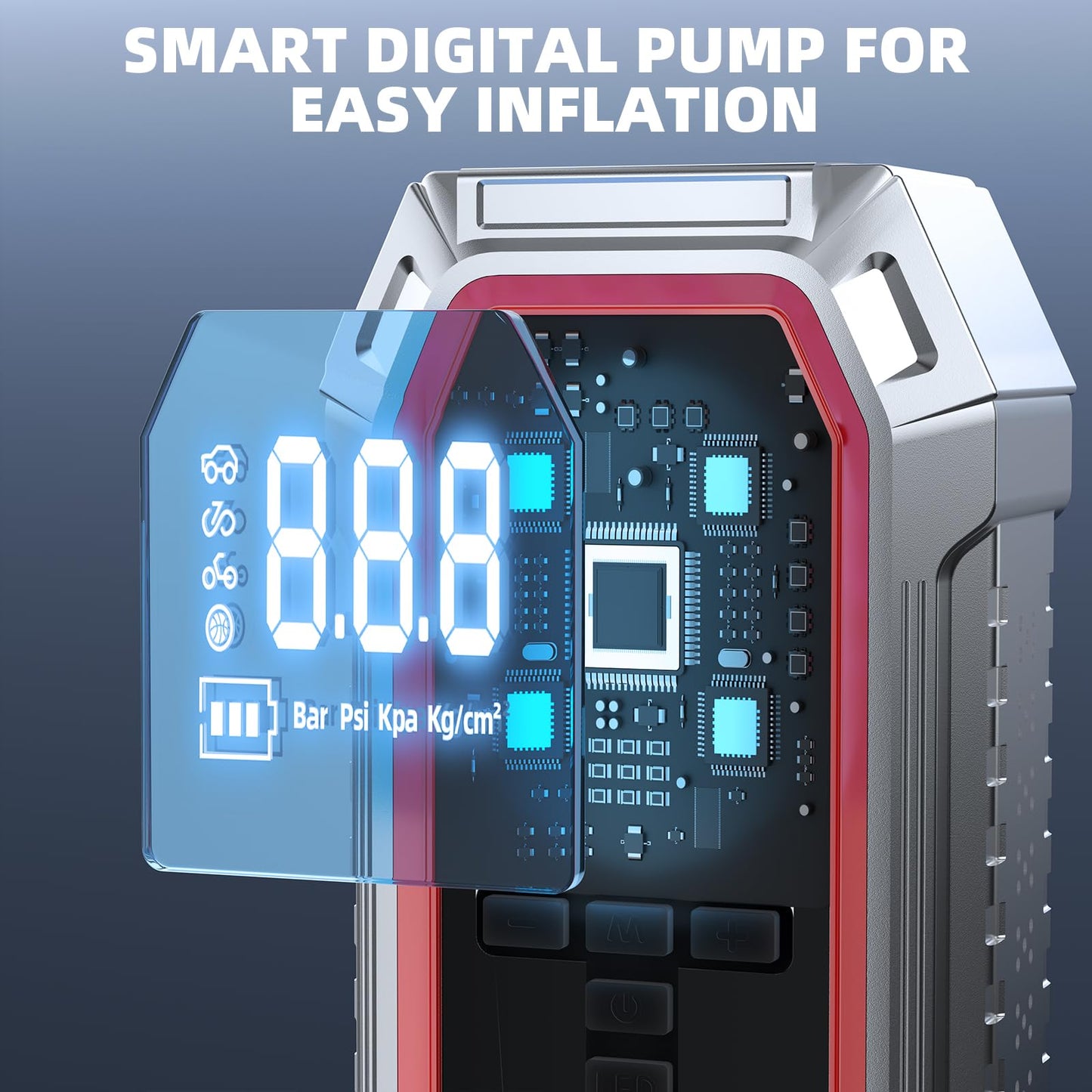 Jump Starter with Air Compressor, 5000A Peak Car Battery Jump Starter(9.0 Gas/8.0L Diesel), 160PSI 12V Jump Box Car Battery Jumper Starter Portable with Smart Jumper Cables, LED Lights, LCD Display