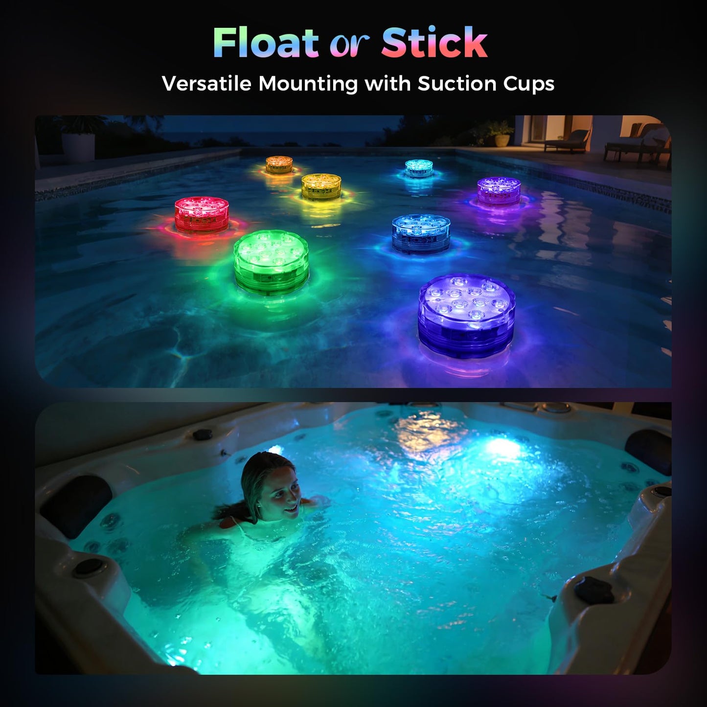 BITIWEND 2026 Upgraded Submersible LED Pool Lights with Remote, 10 LEDs IP68 Waterproof Floating Lights Battery Powered Lights for Hot Tub, Spa, Vase, Pond, Decoration, Party (4 Pack)