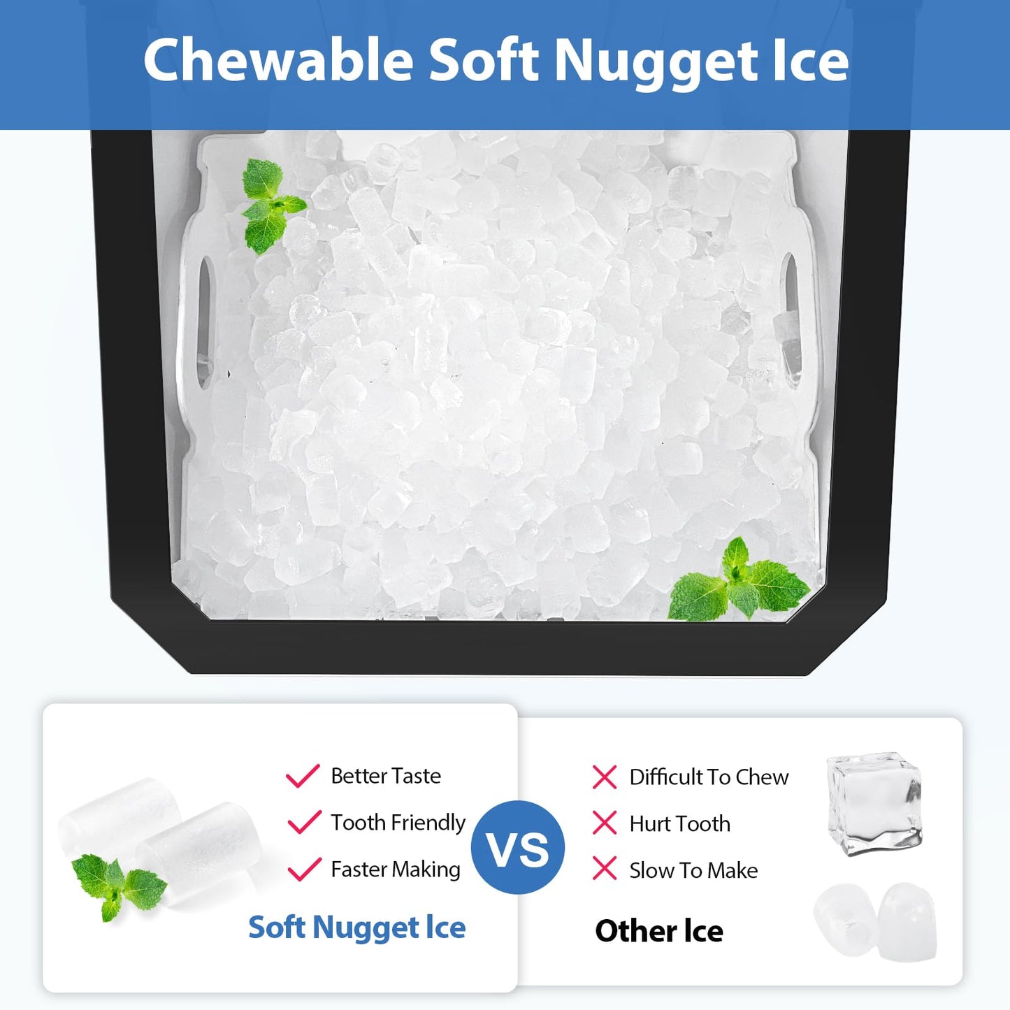 Aeitto Nugget Ice Maker Countertop, 55lbs/Day, Large Capacity Chewable Ice Maker, Rapid Ice Release in 5 Mins, Self-Cleaning with Stainless Steel Housing Ice Machine for Home Office and Party, Silver