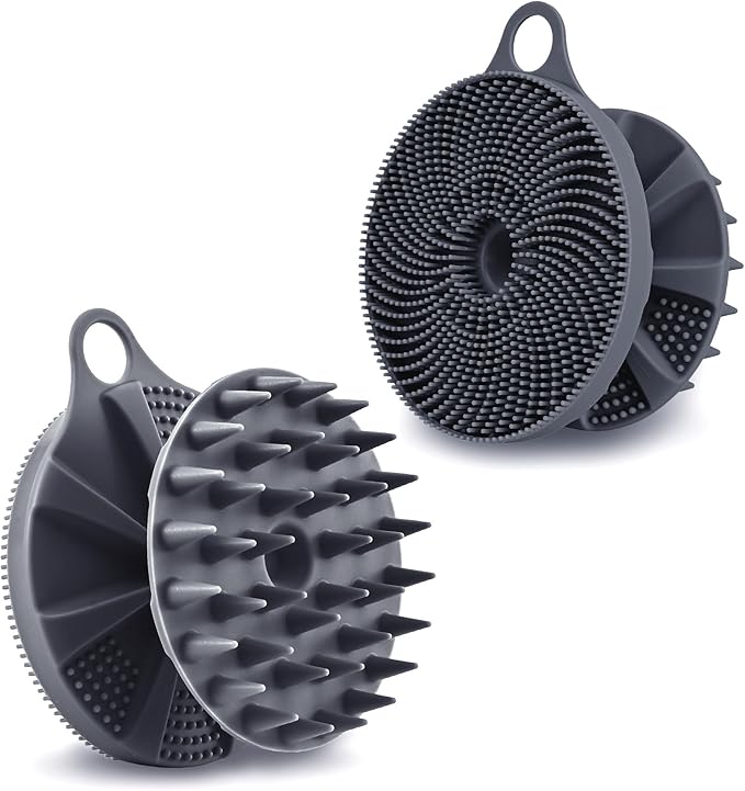 INNERNEED 2-in-1 Silicone Body Scrubber and Scalp Massager Shampoo Brush, Food-Grade Soft Material, More Hygienic, Easily Lather, Convenient for Travel, Gym, Business,etc (Gray)