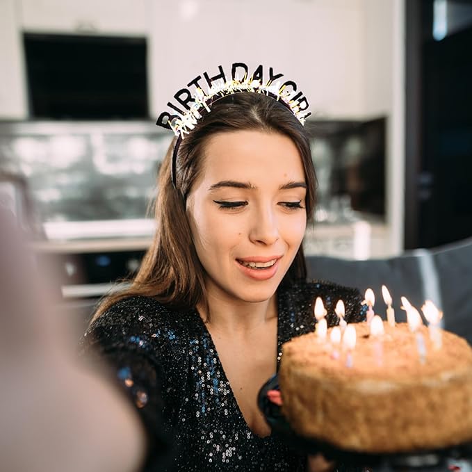 CIEHER Black Birthday Girl Headband Birthday Crown for Women Girls
