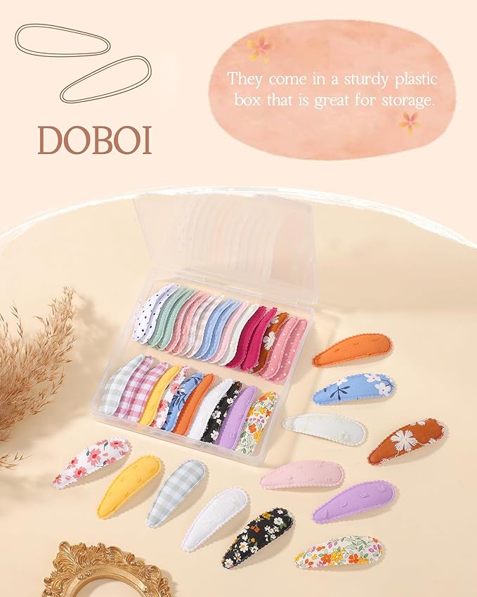 doboi 40Pcs Toddler Hair Clips Hair Barrettes Baby Girls Hair Bows Clips Floral Print Non Slip Snap Hairpins Flower Hair Clips for Girls Kids Toddler Hair Accessories