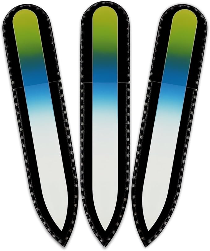 Mont Bleu Rainbow Crystal Nail File in Black Pouch - Small - Purse Size - Czech Tempered Glass - Handmade in Czech Republic - Heal Cracked Nails