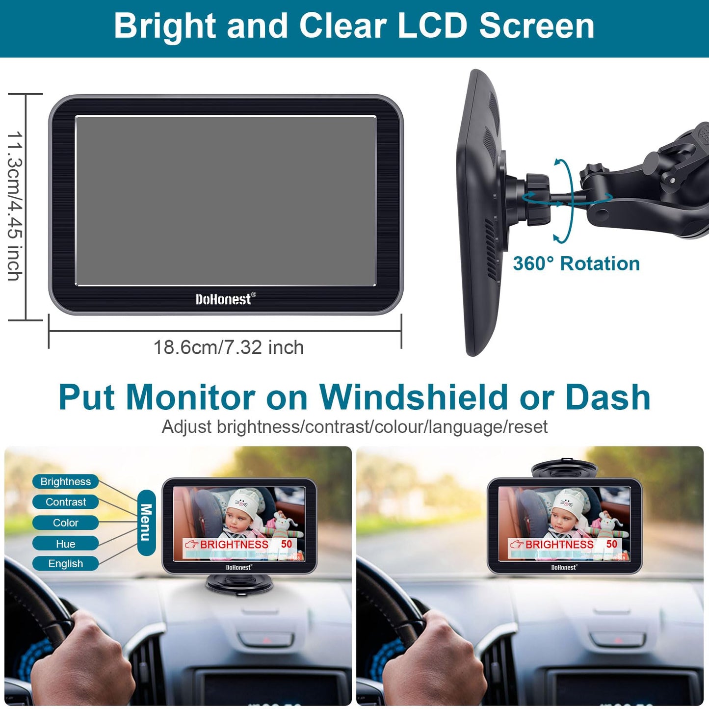 DoHonest Baby Car Camera 7-Inch: USB Plug and Play Easy Setup 360 Degree Rotating Backseat Camera Two Kids HD 1080P Rear Facing Car Seat Cameras Clear Night Vision -V9