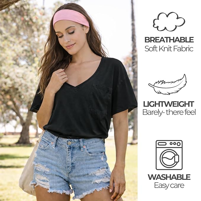 Styla Hair Headbands for Women Stretch Fashion Head Bands 10 Pack Non-Slip Head Wraps Great for Spa, Sports, Yoga, Pilates, Running, Gym Headband, Workouts (Pink)