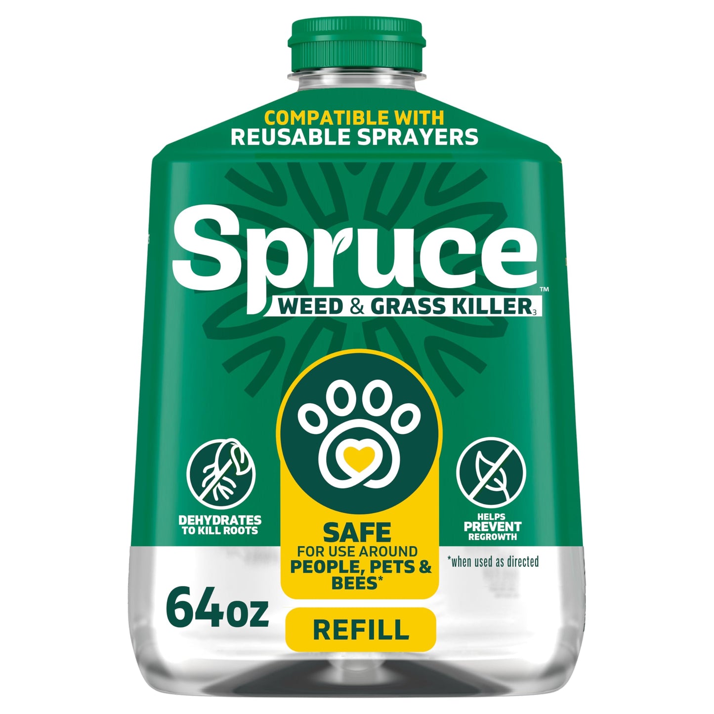 Spruce Weed Killer Refill - Versatile Weed & Grass Killerâ for Flower Beds, Driveways & Mulch Beds - No Pour, No Mix, No Mess Refill - Kills Dandelions, Crabgrass & More (64 Oz)