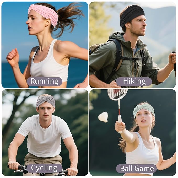 8 Pcs Stretchy Headbands for Women, Absorbed Sport Headband Soft Twist Knotted Hairbands for Daily Life Yoga Workout(Widen)