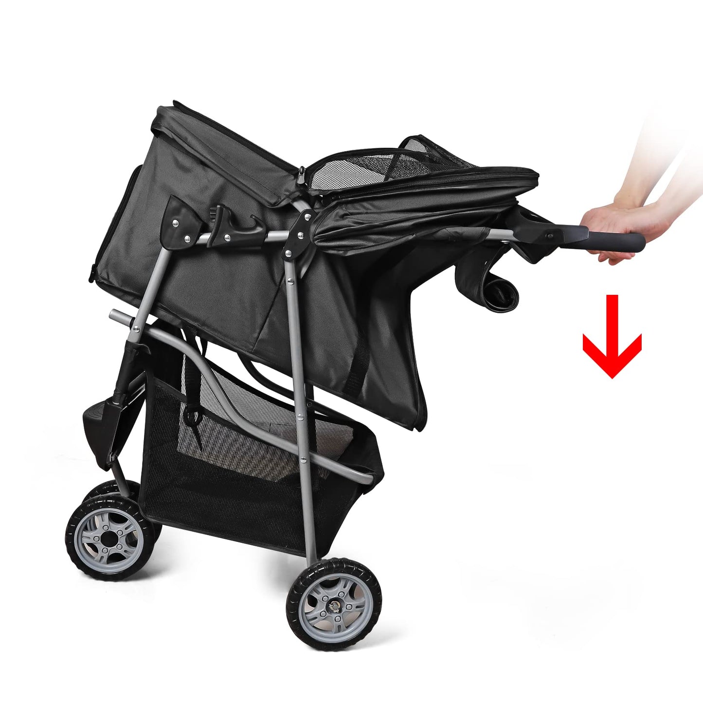 Pet Strollers for Small Medium Dogs & Cats, 3-Wheel Dog Stroller Folding Flexible Easy to Carry for Jogger Jogging Walking Travel with Sun Shade Cup Holder Mesh Window (Black)