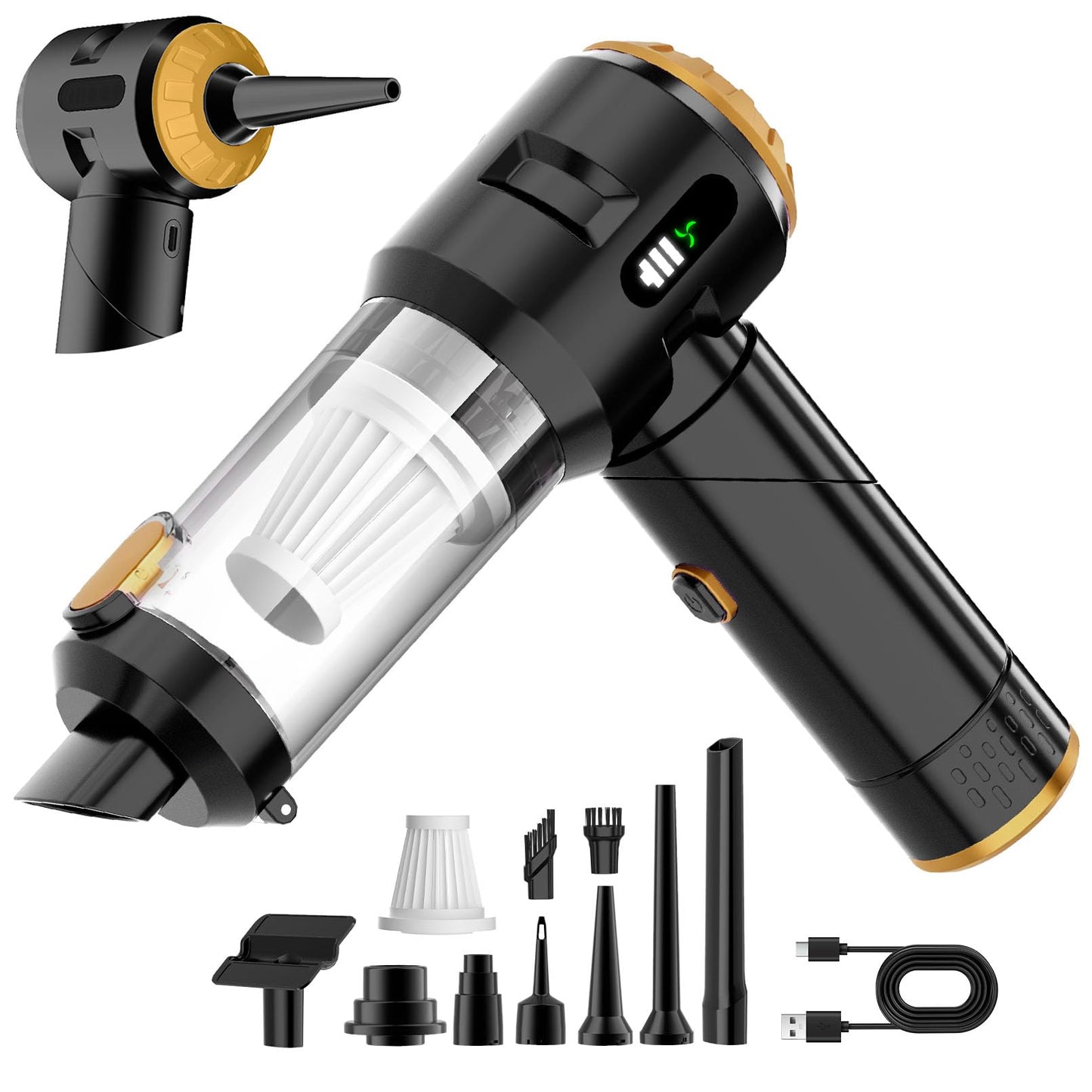 Wansimoo Handheld Car Vacuum Cleaner,25000PA Strong Cyclonic Suction Foldable Mini Vacuum Portable Cordless with Digital Display and One Touch Dust Removal for Car, Home, Office, Kitchen (Gold)