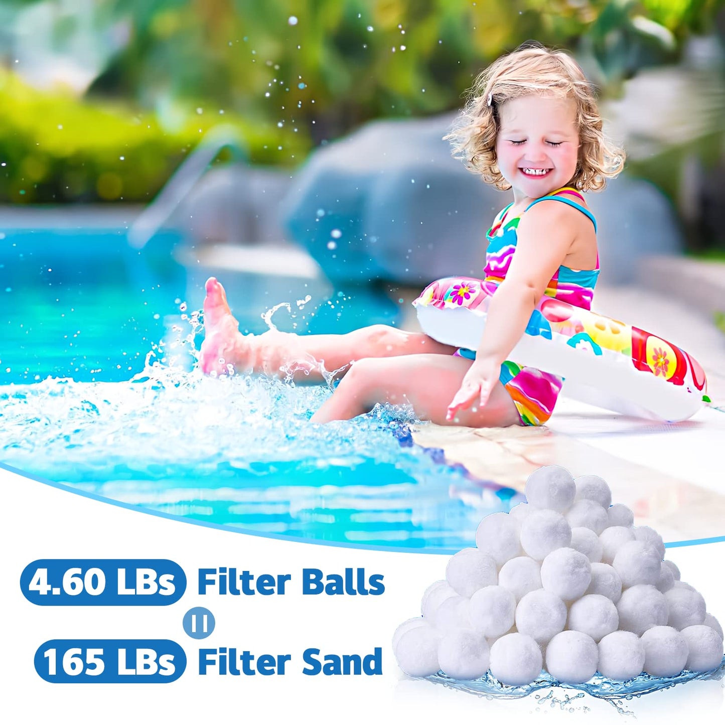 QwayHome 4.6 lbs Pool Filter Balls, Reusable Filter Fiber Balls for Above Ground Pool Sand Pump, Eco-Friendly, Efficient, Clean Water, Equals 165 lbs Filter Sand, White