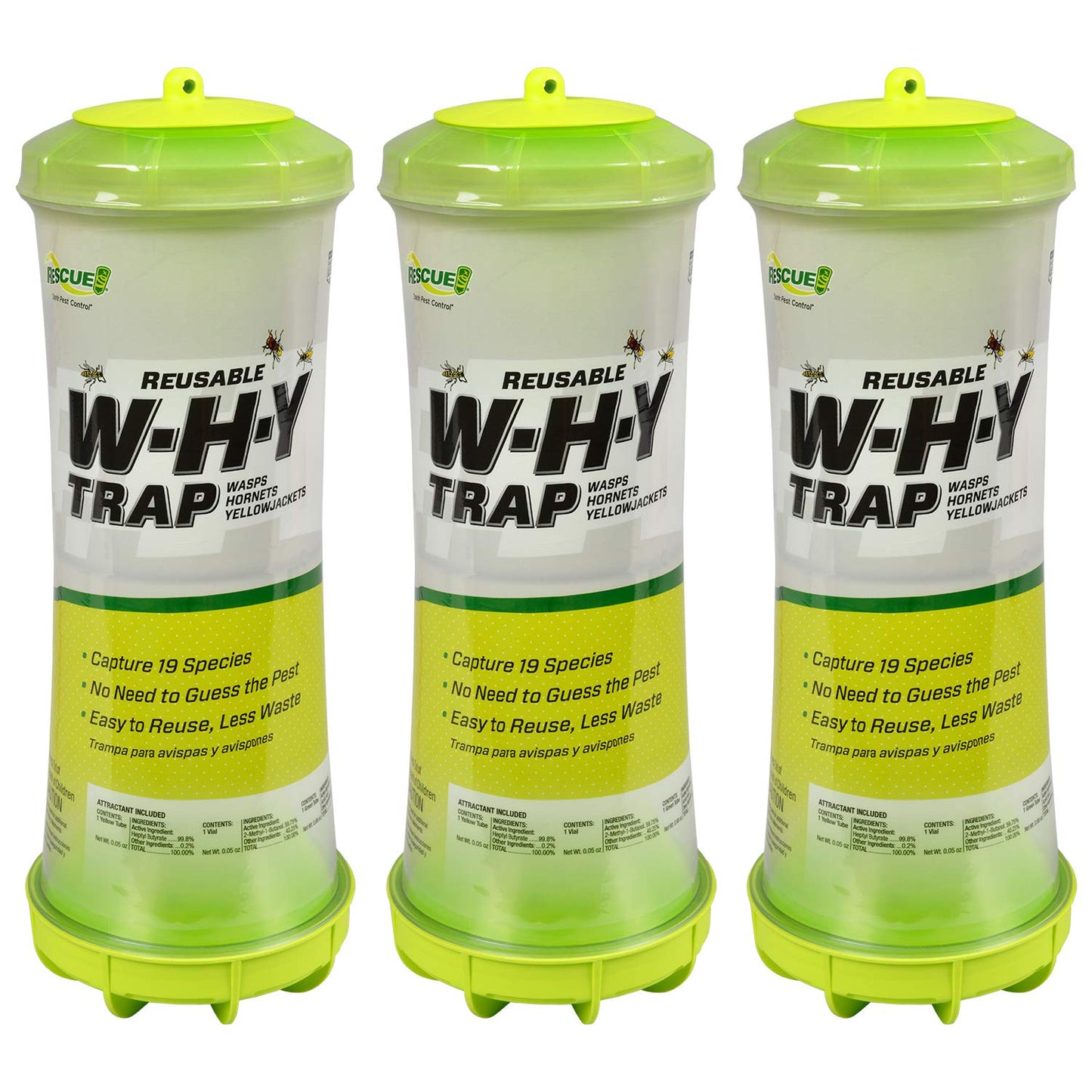 RESCUE! WHY Trap for Wasps, Hornets, & Yellowjackets â Hanging Outdoor Trap - 3 Traps