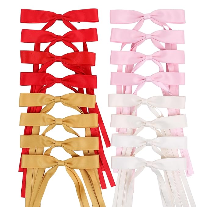 Hair Bows Clips Coquette Ribbon Bowknot with Long Tail Princess Hair Bows French Barrettes Hair Accessories for Women Girls 16PCS (redÃ¯Â¼ÂCreamÃ¯Â¼ÂPinkÃ¯Â¼ÂYellow)