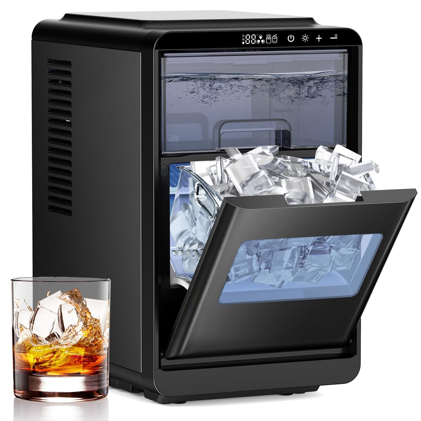 COWSAR Crescent Ice Maker Countertop, 16PCS Crystal Clear Ice in 12 Minutes, 27 Lbs/24H Portable Crescent Ice Machine with Self-Cleaning&Timer for Home/Office/Party, 3000PCS Per Day