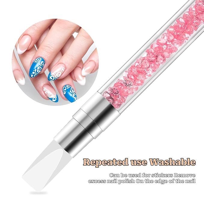 Sliverdew 10 Pcs Nail Art Sculpture Pen Dual Tipped Silicone Nail Tools Nail Art Acrylic Pen Silicone Brushes for Resin Nail Art Tools for Design Nail Foil Carving Drawing Effect Shaping Drawing