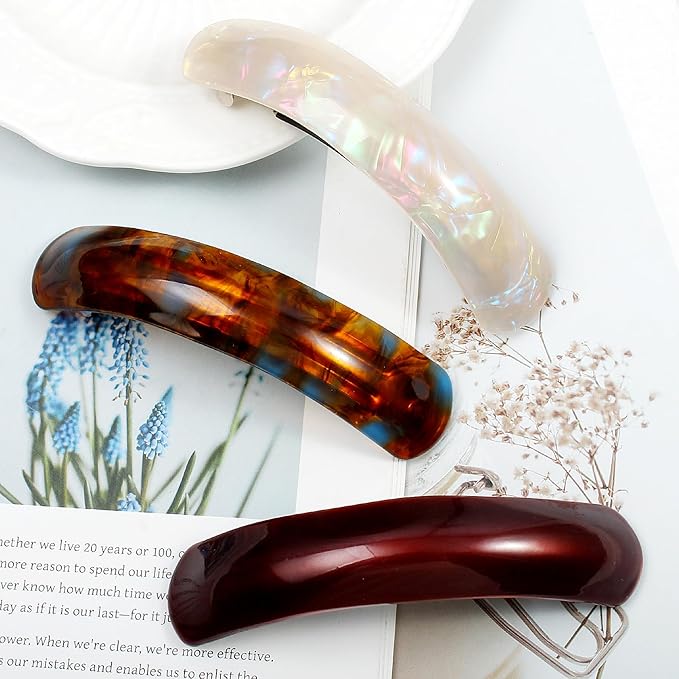 Large Hair Barrettes for Women Beautiful Lines Simple Retro Classic Snap French Hair Clips, Fashion Hair Accessories for Women Thick Hair,3 Pcs (HJ-Multicolor 1)