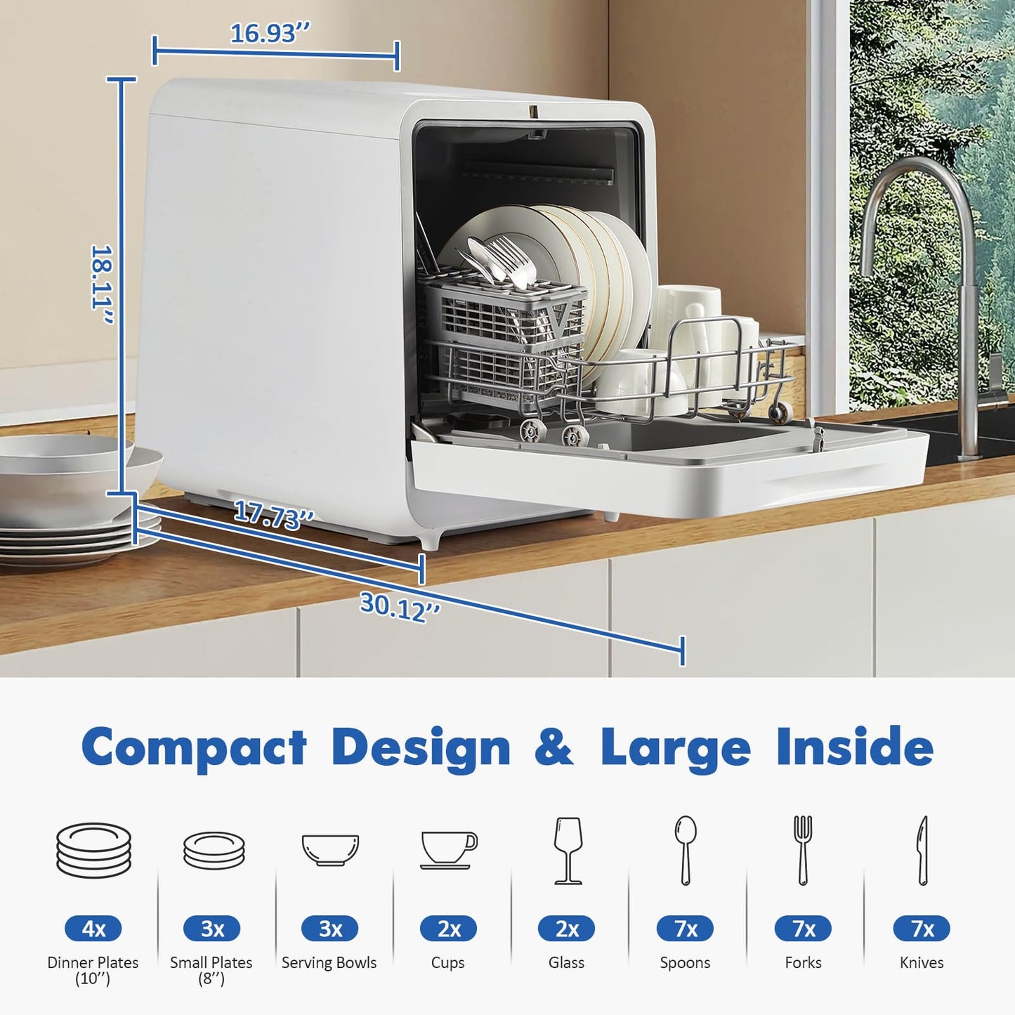 Dishwasher Countertop Compact Portable Dishwasher with Faucet & Self-Priming Water Modes Water Inlet, Compact with More Space Inside,6 Programs Ideal for RV & Apartments, No Hookup Needed