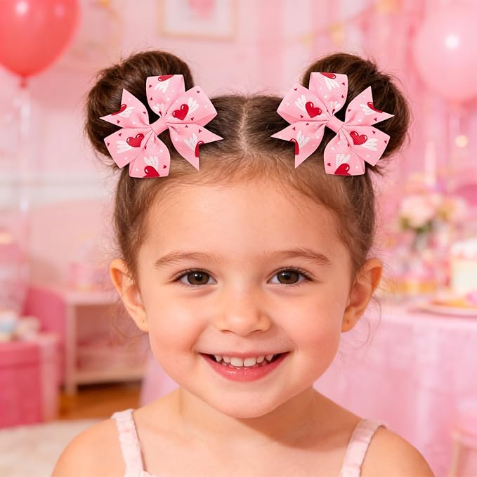 choicbaby 20pcs Valentines Hair Bows Toddler Girls Hair Clips 3＂Grosgrain Ribbon Baby Bow Clips Valentines Love Heart Pattern Bows with Alligator Clips Hair Accessories for Toddler Girls Baby Kids