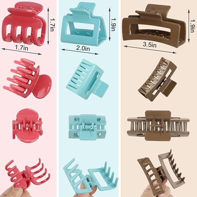 12 Pcs Hair Clips for Women 3 Styles Small Medium Large Claw Clips for Thin Thick Curly Hair, Strong Hold & Non-Slip Clips, Stylish Hair Accessories Ideal Gifts for Women (Gloss Colorful)