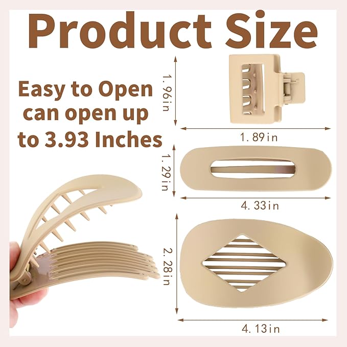 12 Pack Flat Hair Clips for Women-3 Styles Matte Neutral Flat Claw Clips, Black, Blonde,Light Brown & Dark Brown, French Duckbill Styling Accessories (Matte Neutral-2)