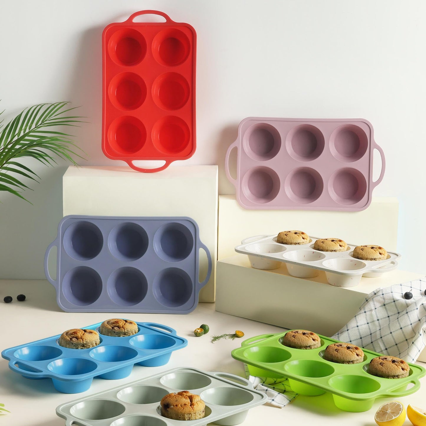 2 Packs 6 Cups Silicone Muffin Pan with Metal Reinforced Frame Jumbo Size Cupcake Pan Tray Egg Bites Silicone Circle Cookie Molds Muffin Tin Tart Pans Large Big Baking Sheet Set for Breakfast