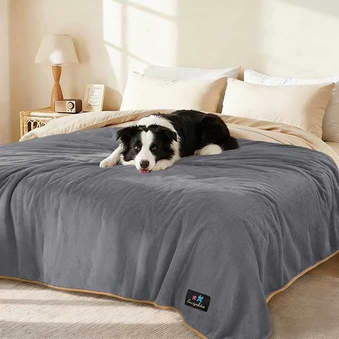 Luciphia Waterproof Pet Blanket, Liquid Pee Proof Dog Blanket for Sofa Bed Couch, Reversible Sherpa Fleece Furniture Protector Cover for Small Medium Large Dogs Cats, Grey+Beige Small（40" x 28"）