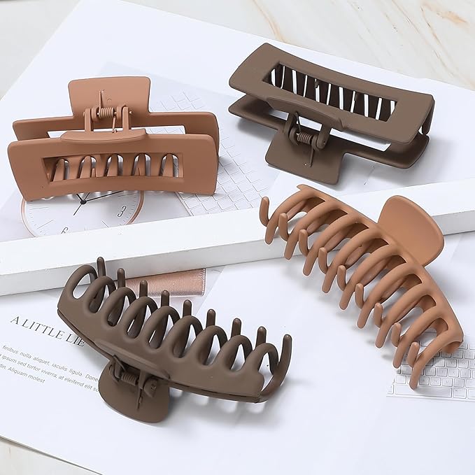 Mandydov Hair Clip, 8 Pcs Non-slip Matte Hair Claw Clips for Women, Strong Hold Clips for Thick Thin Hair, Large Size, Multicolor (Beige, Khaki, Brown, Black)