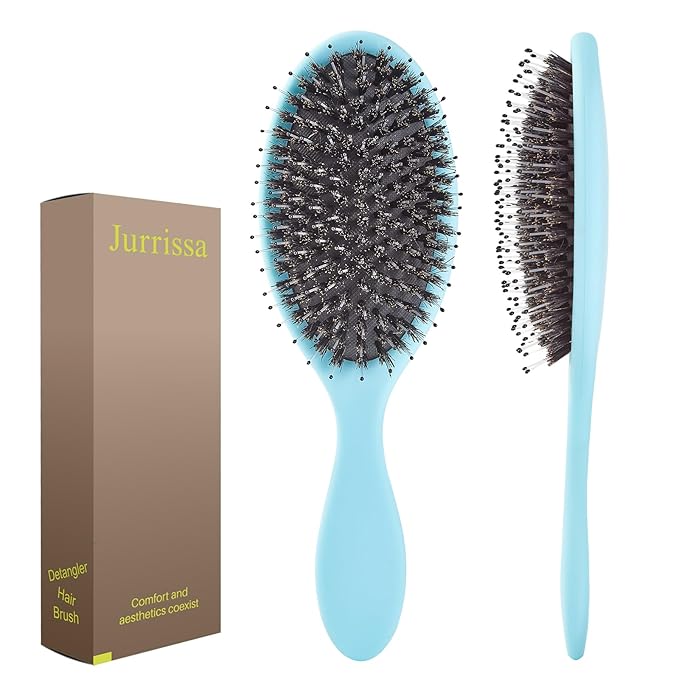 Boar Bristles Hair Brush for Women and Men, Detangling Hair Brush for Smoothing Massage Add Shine, Nylon&Boar Bristles Detangler brush for Hair Healthy (1 Pack-Blue)