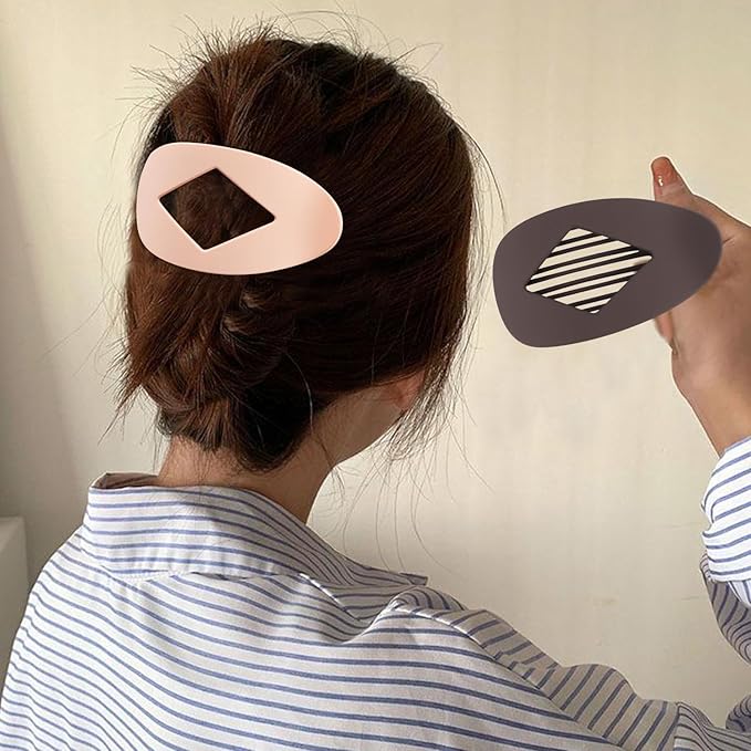 Large Flat Round Hair Clips Oval Claw Clips for Thick Medium Thin Hair 6Pcs Non Slip Strong Hold Barrettes Duckbill Accessories for Women Girls Matte Solid Neutral Color
