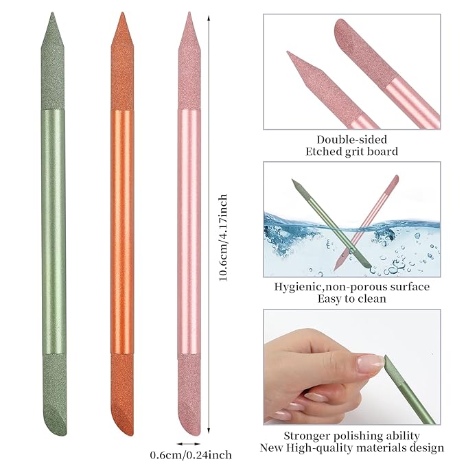 3Pcs Glass Cuticle Pusher, heemeei Crystal Cuticle Pusher Glass File, Dual-Ended Manicure Stick, Professional Precision Filing Cuticle Remover, Manicure Pedicure Tools for Nails and Cuticles CareÃ¢ÂÂ¦