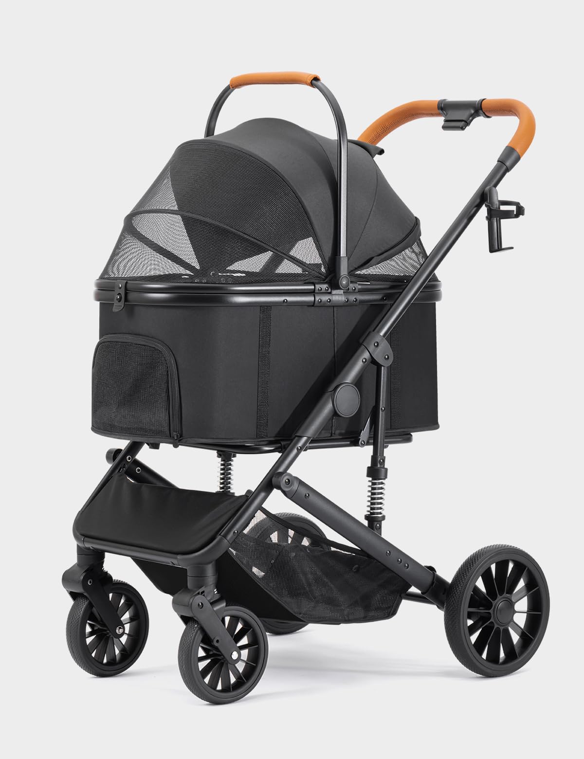 SUNTHX Dog Stroller for Small Medium Dogs Up to 60lbs, 4 Wheels Folding Pet Stroller with Detachable Carrier, Pet Travel Carrier for 2 Dogs & Cats, Storage Basket, Breathable Mesh, Cup Holder, Black