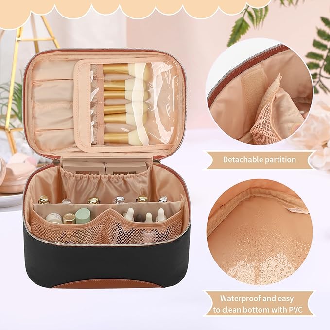 OCHEAL Makeup Bag,Large Capacity Travel Makeup Bag,Waterproof Cosmetic Organizer Case with Brush Holder Portable Make Up Bag for Women,Toiletry Bag for Daily Use & Trips as a Gift for Women