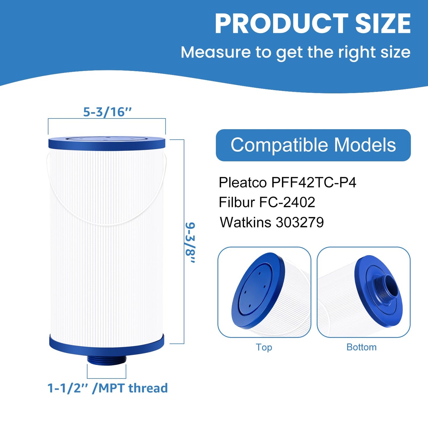 303279 Hot Tub Filter Replaces Filbur FC-2402, 5CH-37, PFF42TC-P4, 78460 and Lifesmart, AquaTerra, Fantasy, Freeflow, Simplicity, Bermuda, Aspire, Azure, Spa Filter 2 Pack