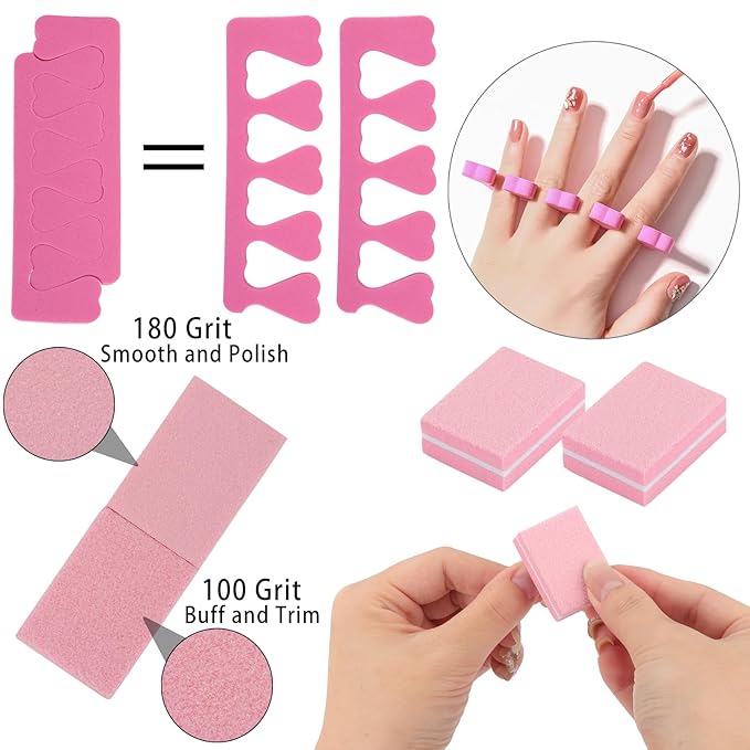 102pcs Toe Separators Set - Premium Pedicure Tool 52Pcs Super Soft Pedicure Toe Separator- 50Pcs Mini Nail Buffer Block File 80/100 Grit 2 Sided