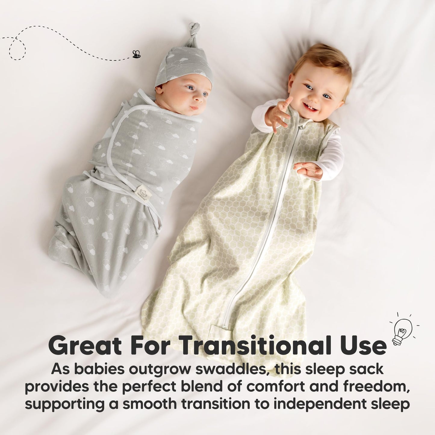 2-Pack Baby Sleep Sacks,Zipper Wearable Blanket - 0.5TOG Organic Cotton,Lightweight,Soft Cozy Toddler Sleeping Sack 6-12 months,Easy to Wear Large Newborn Transition Swaddles Sleepsacks(BumbleBear, M)