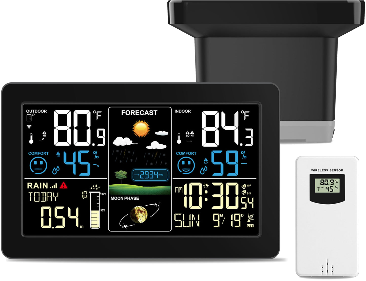 BIUWING Weather Station with Rain Gauge Outdoor, Home Weather Stations Wireless Indoor Outdoor with Digital Rain Gauges, Thermometer, Barometer, Hygrometer, Atomic Clock, Weather Forecast and Alerts