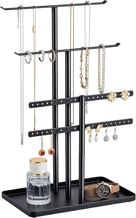 pickpiff Black Jewelry Stand Holder Organizer: 14.5" Sturdy Hanger for 80 Pcs Jewelry, Jewlery Tower for Display Necklace, Earring, Bracelet, Watch