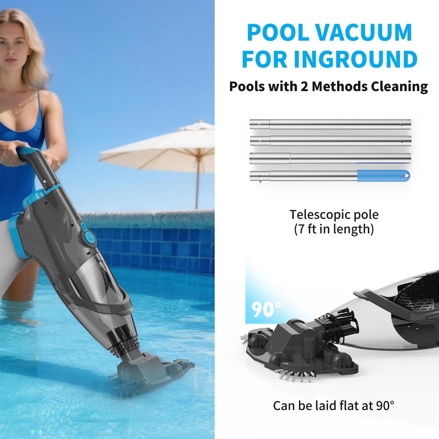 Youhou 2026 Upgraded Pool Vacuum,Pool Vacuum for Above Ground Pool,Cordless Handheld Pool Vacuum for Inground Pools,Pool Cleaner with 18.5 GPM Suction,Hot Tub Vacuum With Aluminum Pole for Sand&Debris
