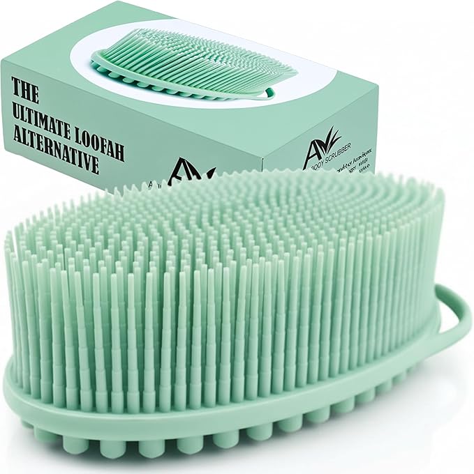 Avilana Premium Silicone Body Scrubber - Trusted Since 2017 - SGS Certified Food Grade Dual Sided Bath Brush, Quick-Dry Exfoliating Loofah Alternative, Massage Brush Sensitive Skin Women Men