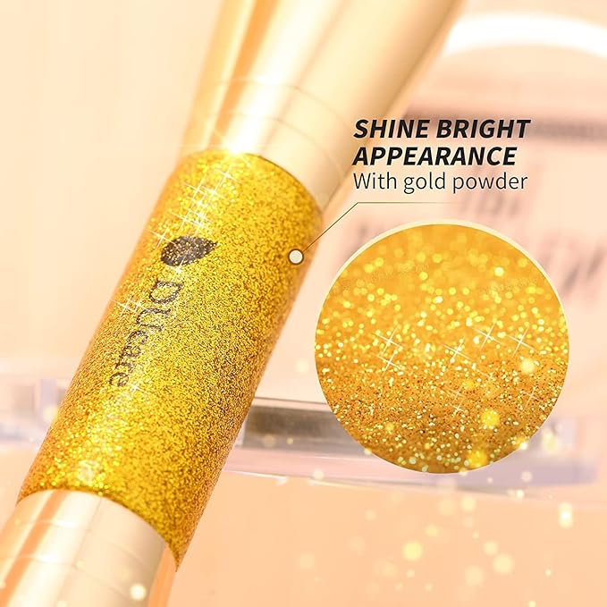 DUcare Dual End Foundation Contour Bronzer Brush, Gold Glitter Handle Double Ended Professional Face Makeup Tool for Liquid Cream Powder