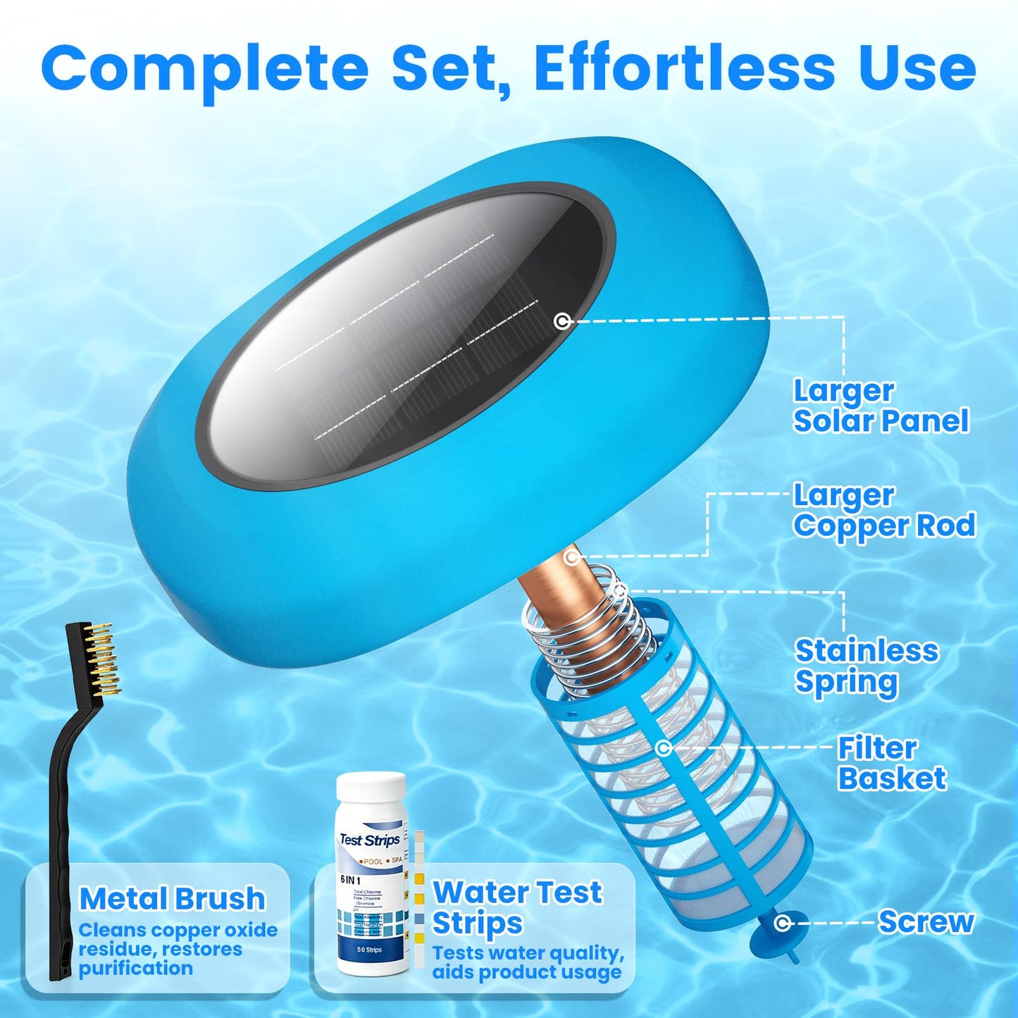 Solar Pool Ionizer, Upgraded Floating Ionizer for Pool with 1LB Heavy-Duty Copper Rod & Double-Sealed Housing, Pool Cleaner for Above/In-Ground Pools, Spas, Hot Tubs Up to 45,000 Gallons