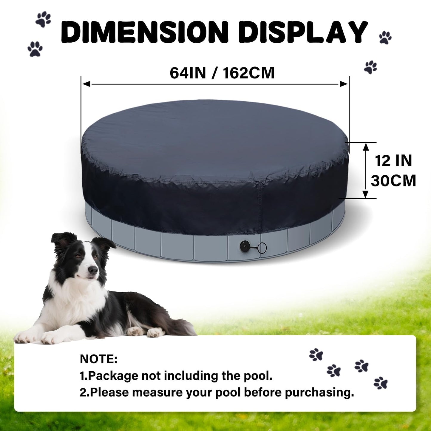 SAFANA 63/64 inch Round Dog Pool Cover [Upgrade 420D Thickened Durable] 64" Portable Dog Pet Bath Pool Cover, Foldable Round Doggy Inflatable Swimming Pool Cover, Drawstring Design Windproof Dustproof